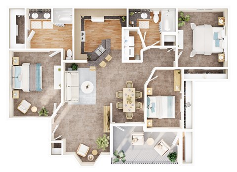 Floor plan for 3 beds, 2 baths, 1220 sqft